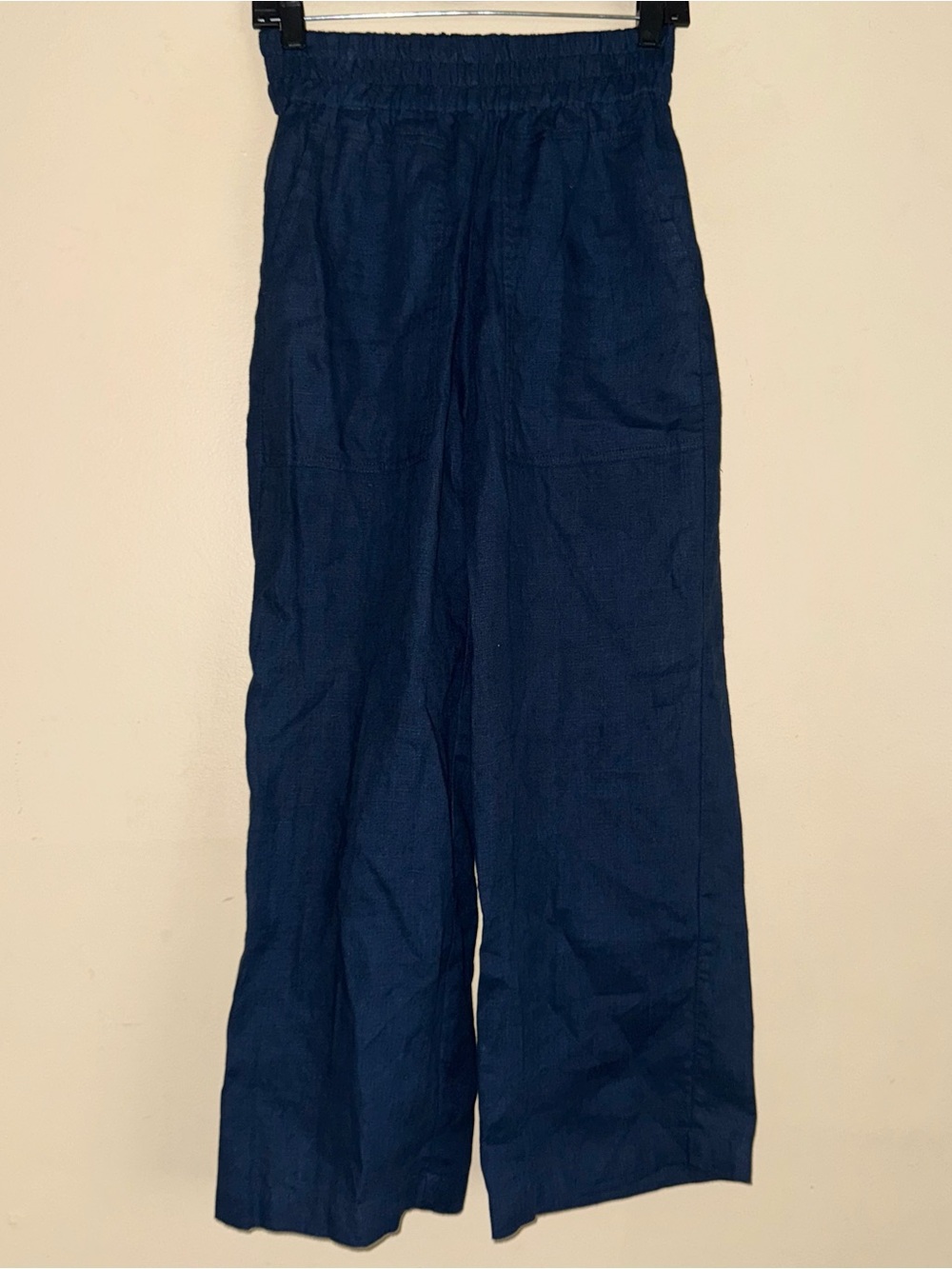 Not Perfect Linen PUGLIA straight cut cropped linen pants Navy Blue S/M NWOT!